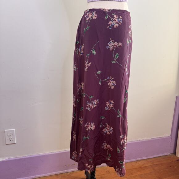 Vintage 90s Jones New York 100% Silk Floral Midi Skirt Button Front Indie Fairy - Picture 6 of 7